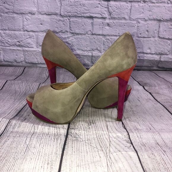 Gianni bini open toe suede heels beige orange & purple sz 6.5 - Picture 2 of 7